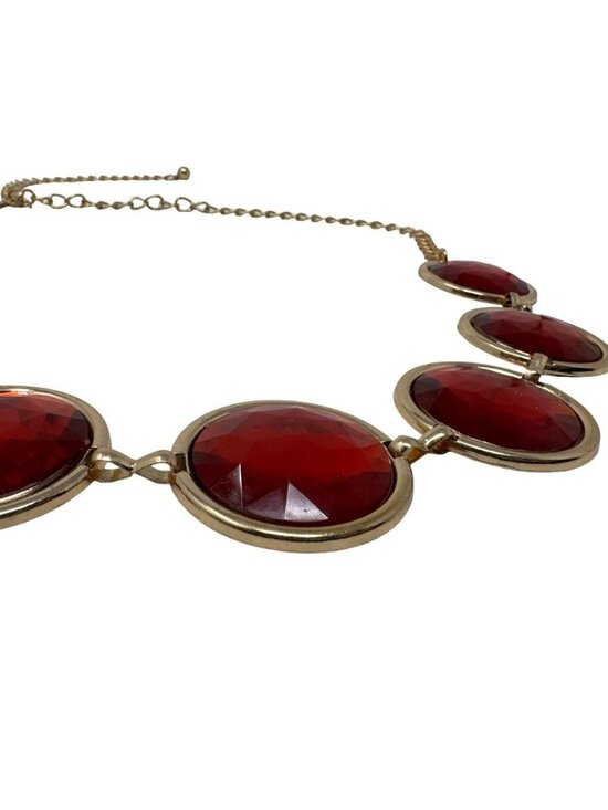 Retro Ruby Red Crystal Gold Tone Link Belt Y2K Boho Glam Round Jewel Waist Belt main image 4